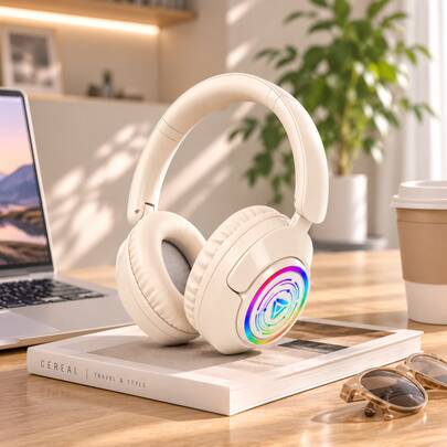 2027 折疊式無線耳罩式耳機，RGB 漸層燈光，8 小時續航力，深沉低音立體聲，柔軟蛋白耳墊，輕量可調式頭帶，適合遊戲、音樂、旅行與日常使用的優質禮品選擇
