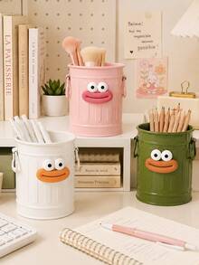 Cute Cartoon Big Mouth Pen Holder, Large Capacity Plastic Desktop Storage Cup With Handle, Multi-Function Pen Brush Makeup Brush And Office Supplies Organizer, Cute Desktop Accessory For Home Office And School - Multicolor - View 10