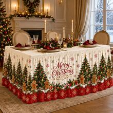 Taplak Meja Natal Tradisional, Taplak Meja Poliester Motif Selamat Natal, Dekorasi Liburan Merah dan Hijau, dengan Pola Pohon Natal, Kue Jahe, dan Kepingan Salju, Dekorasi Pesta Makan Malam Natal yang Elegan untuk Rumah dan Restoran - A - View 3