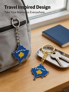 Kosovo Map Stainless Steel Keychain – Durable Travel Inspired Souvenir For Keys, Bags & Gifting - Multicolor - View 2