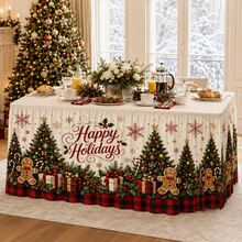 Luxury Christmas Tablecloth, Printed With Gingerbread Man, Christmas Tree And Buffalo Plaid Patterns, Country Farm Style Holiday Polyester Tablecloth, Warm Christmas Party Decoration, Suitable For Dining Room, Family Dinner And Winter Home Decor - A - View 3