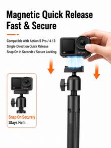 120cm Magnetic Quick Release Action Camera Selfie Stick Tripod, 6-Section Aluminum Alloy + PC Telescopic Pole With Adjustable Ball Head Mount And Built-In 1/4" Screw Interface, Compatible With DJI Osmo Action 5 Pro/4/3, Suitable For Vlog, Travel And Outdoor Shooting - View 2