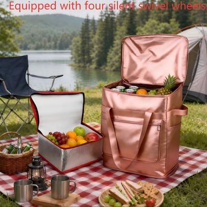 MIDOAIS 2-In-1 Large Capacity Foldable Shopping Trolley Bag With Insulated Cooler Liner, Heavy Duty Collapsible Rolling Grocery Cart, Portable Utility Wagon For Groceries, Camping, Beach & Travel, Perfect Gift For Valentine's Day, Birthday, Christmas