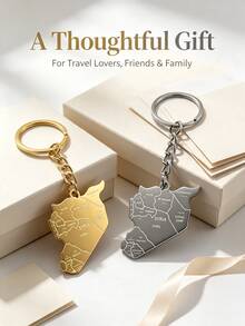 Stainless Steel Map Keychain – Durable Travel Inspired Souvenir For Keys, Bags & Gifting - Multicolor - View 1