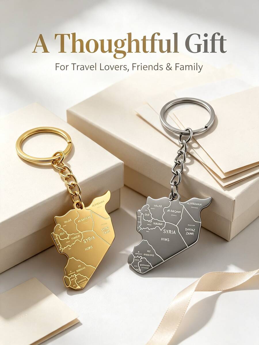 Stainless Steel Map Keychain – Durable Travel Inspired Souvenir For Keys, Bags & Gifting - Multicolor - View 1