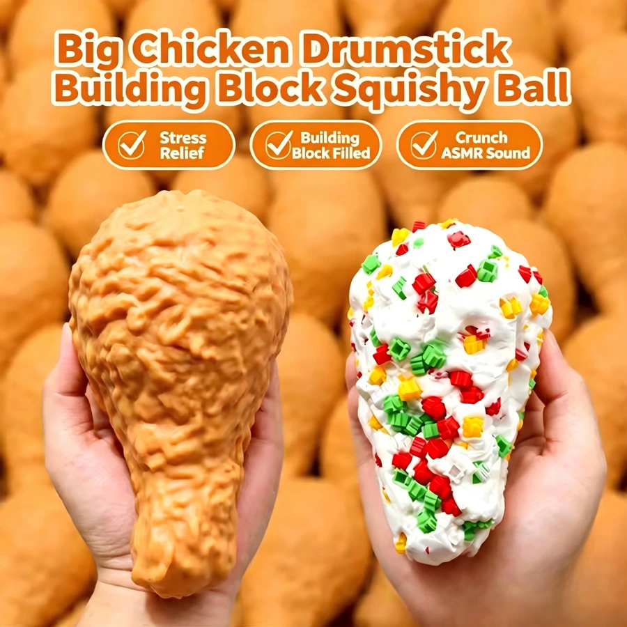 1pc Large Chicken Drumstick Squeeze Toy, Crispy ASMR Sound Stress Relief Fidget Toy, Realistic Food Shape Sensory Decompression Toy, Suitable For Adults, Creative Holiday Birthday Gift