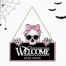 2D Flat Pink Gothic Skull Welcome Sign - Horror Halloween Decor With "Welcome Dead Inside" Message, Suitable For Haunted House, Garden And Gothic Home Decor - Multicolor - View 1
