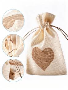 8pcs/15pcs Heart Burlap Drawstring Gift Bags, Small Linen Pouches With Heart Patch, Multi Color Reusable Fabric Treat Bags For Wedding Favor, Bridal Shower, Holiday Party Storage - Diverse - View 5