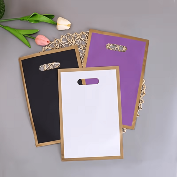 50 piezas Bolsas de regalo pequeñas creativas con borde dorado, bolsas premium con asa reforzada multifuncionales adecuadas para joyería, fiestas de cumpleaños, ocasiones festivas, adecuadas para tiendas de ropa y regalos uso comercial, empaque de regalo de agradecimiento para compras al por menor