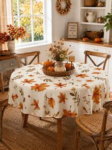 1pc Autumn Leaf Tablecloth, Vintage Fall Maple Leaves Pattern Table Cover, Rustic Farmhouse Polyester Dining Table Cloth For Kitchen Home Decor Thanksgiving - D - View 3