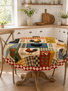 1pc Farmhouse Chicken Rooster Tablecloth, Vintage Rustic Patchwork Table Cover With Sunflower Floral Buffalo Plaid Pattern, Polyester Dining Table Cloth For Kitchen Dining Room Home Decor Fall Harvest Party - E - View 11