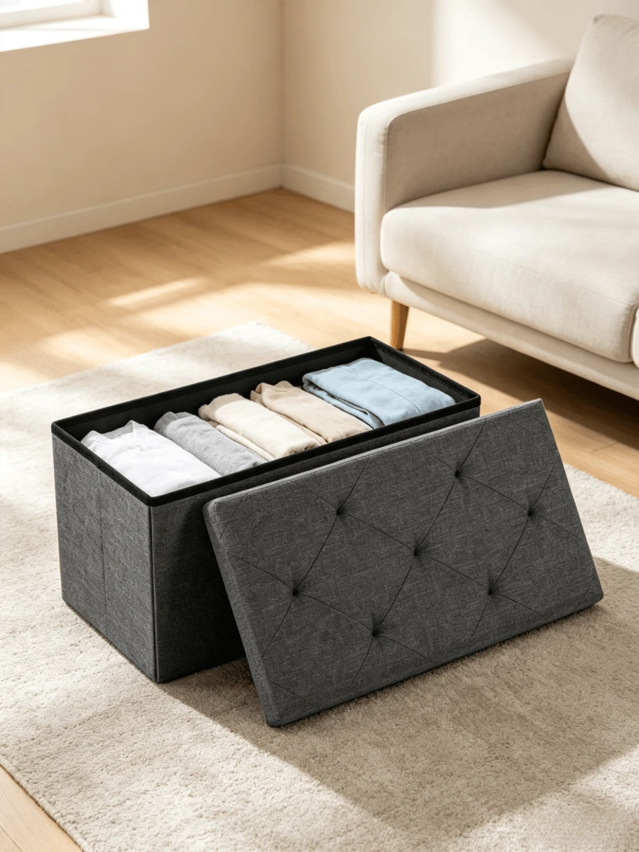 1pc Foldable Storage Stool‑Large Capacity, Sturdy And Durable, No Assembly Required. Suitable For Living Room, Bedroom And College Dormitory. Equipped With Soft Seat Surface, Ideal For Home Decoration And Storage Organization - Multiple Specifications - View 1