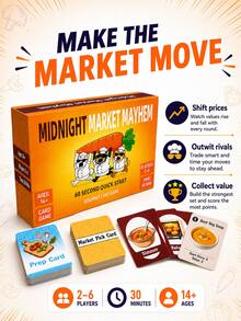 Midnight Market Melee Market Strategy Card Game, 2-6 Players, Secret Buying, Price Fluctuations And Team Sets, 14+, 20-30 Minutes, Christmas Gift And Game Night Stocking Stuffer - Orange - View 2