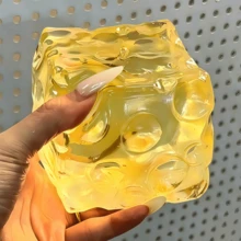 1pc Large Transparent Square Cheese Squishy, Jelly-Like Smooth Slow Rebound Squeeze Toy, Stress Relief Soft Cute Sensory Desktop Decor Toy, Squishy Toy, Dumpling Squishy - Multicolor - View 9