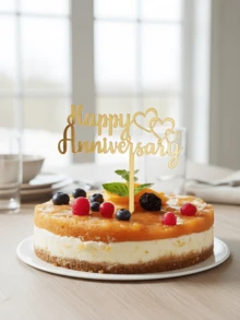 1个/2个/3个周年纪念快乐亚克力蛋糕装饰插牌，周年纪念蛋糕装饰，情人节蛋糕装饰，结婚周年纪念蛋糕装饰，家居厨房用品，烘焙装饰，烘焙用品，蛋糕装饰 - 金色 - 查看 5