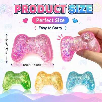Transparent Maltose Game Controller Stress Relief Toy, Slow Rebound Squeeze Ball, Creative Tofu Ball Hand-Squeeze Venting Toy, Soft Wet Touch, Birthday/Holiday Gift Transparent Ice Cube Squeeze Toy, Crystal Glitter Filled Squeeze Relaxation Toy