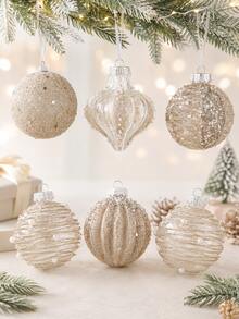 6pcs 3.15 Inch Clear Christmas Ball Ornaments Set, Shatterproof Hanging Decorations For Christmas Tree, Home, Wedding, Party, Office Decor (Blue) - Champagne - View 1
