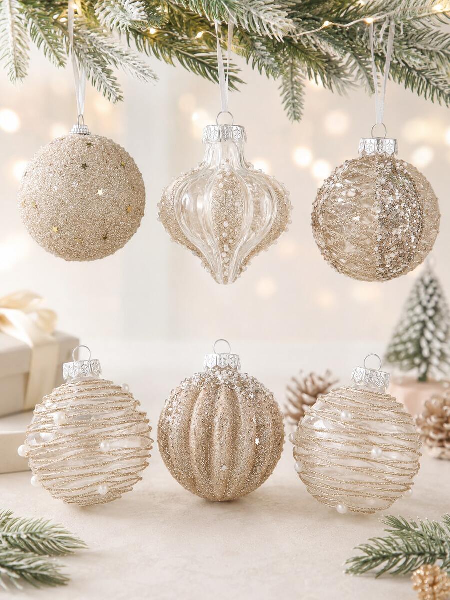 6pcs 3.15 Inch Clear Christmas Ball Ornaments Set, Shatterproof Hanging Decorations For Christmas Tree, Home, Wedding, Party, Office Decor (Blue) - Champagne - View 1