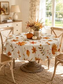 1pc Autumn Leaf Tablecloth, Vintage Fall Maple Leaves Pattern Table Cover, Rustic Farmhouse Polyester Dining Table Cloth For Kitchen Home Decor Thanksgiving - D - View 2