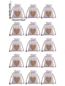 8pcs/15pcs Heart Burlap Drawstring Gift Bags, Small Linen Pouches With Heart Patch, Multi Color Reusable Fabric Treat Bags For Wedding Favor, Bridal Shower, Holiday Party Storage - Diverse - View 22