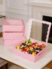 6/12pcs 20.32cm X 20.38cm Bread Box, Pie Box, Cookie Box, Chocolate Strawberry Box, Cake Box/Suitable For Wedding/Birthday/Christmas/Holiday - Pink - View 10