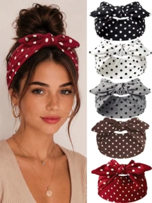 1/5pcs Women's Polka Dot Bow Headband, Vintage Knotted Elastic Twisted Hair Hoop, Cute Hair Accessory Suitable For Daily Wear, Party, Holiday, Autumn - Multicolor - View 1