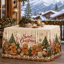 Christmas Gingerbread Man Table Skirt, Sweet Christmas Holiday Tablecloth Decoration With Snowflake, Candy Cane, Christmas Tree And Gingerbread House Patterns, Cozy Farmhouse Style Dining Room Table Skirt, Suitable For Christmas Party, Family Dinner, Kitchen Decor - A - View 4