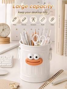 Cute Cartoon Big Mouth Pen Holder, Large Capacity Plastic Desktop Storage Cup With Handle, Multi-Function Pen Brush Makeup Brush And Office Supplies Organizer, Cute Desktop Accessory For Home Office And School - Multicolor - View 4