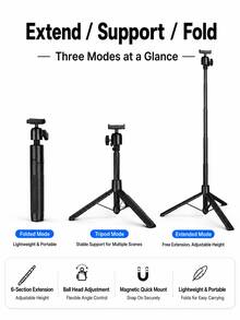 120cm Magnetic Quick Release Action Camera Selfie Stick Tripod, 6-Section Aluminum Alloy + PC Telescopic Pole With Adjustable Ball Head Mount And Built-In 1/4" Screw Interface, Compatible With DJI Osmo Action 5 Pro/4/3, Suitable For Vlog, Travel And Outdoor Shooting - View 11