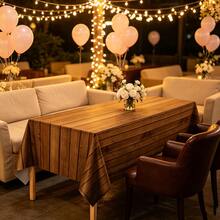 3pcs Brown Wood Grain Disposable Plastic Tablecloths For Rectangular Tables, Rustic Farmhouse Barn Style Decor For Birthday, Wedding, Western Party, 137x183cm - Multicolor - View 4