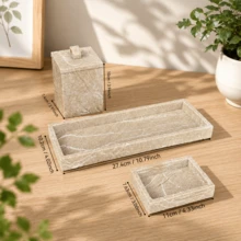 Bathroom Accessories Set: Includes Soap Dispenser, Vanity Tray, Toothbrush Holder, Cotton Swab Holder, Soap Dish And Storage Items; Suitable For Bathroom Countertop And Decoration - Apricot - View 7