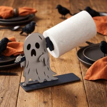 1 Pezzo Portarotolo in Legno con Motivo Teschio e Fantasma, Scaffale Portafazzoletti in Stile Gotico, Decorazione Multifunzionale da Parete per Bagno Soggiorno Ufficio Festa, Ornamento Interno in Stile Fattoria, Decorazione da Tavolo e da Parete per Ognissanti - Taglia unica - Visualizzare 9