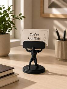 1/3/5pcs 6*9cm Creative Power Figure Desktop Business Card Holder, Black Muscular Man Lifting Design Desktop Card Display Stand, Personalized Figure Sculpture Card Storage Display Holder, Can Hold Business Cards, Photos, Message Cards, Memo Cards, Reminder Cards, Multi-Purpose Desktop Card Holder, Suitable For Office, Company Front Desk, Reception Desk, Studio, Study, Home Office Desk, Store Countertop Decoration, Creative Gift For Colleagues, Friends, Business Professionals - View 2