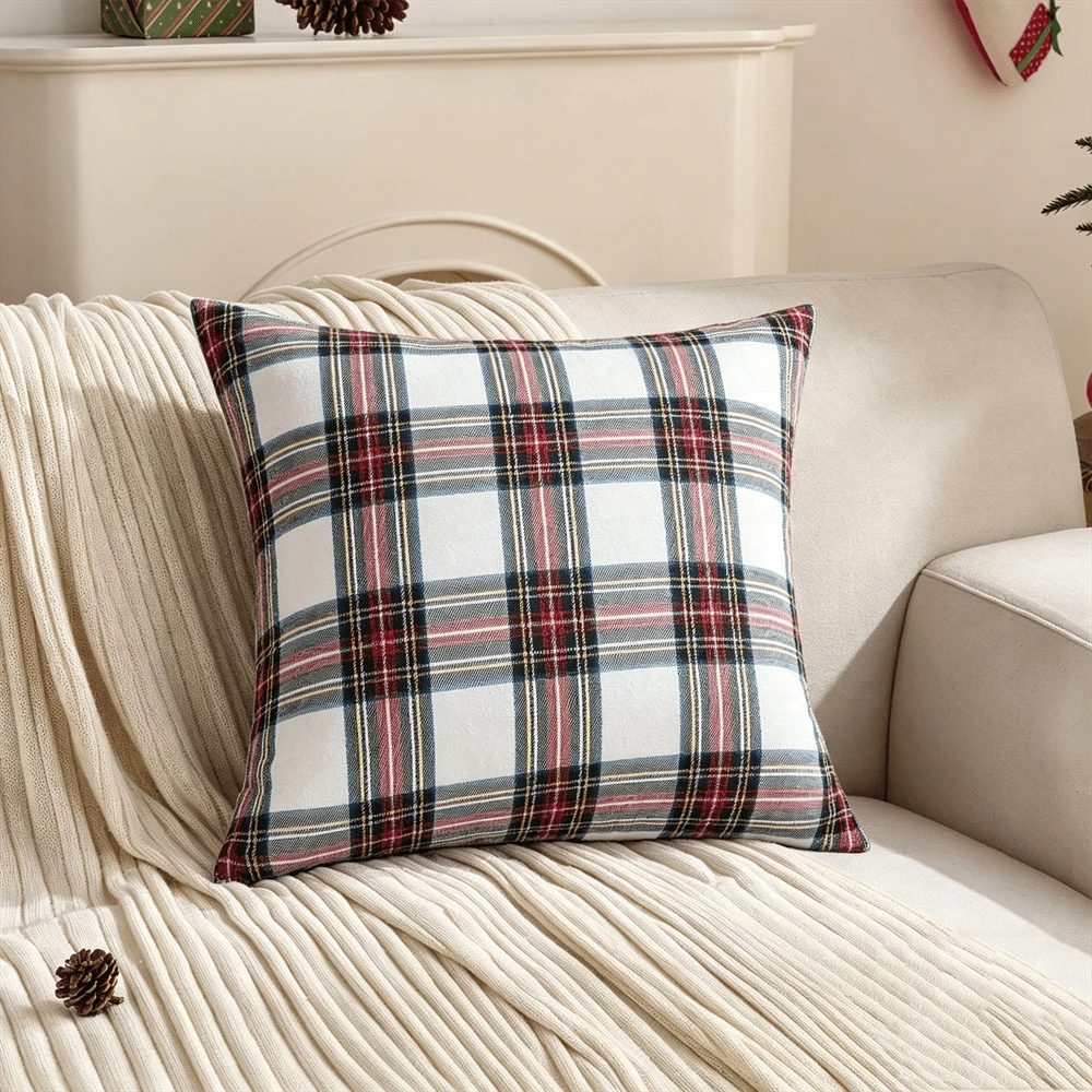 1pc Solid Color Unfilled Pillowcase, Christmas Print Linen Pillowcase, Suitable For Living Room And Home Use - White - View 1