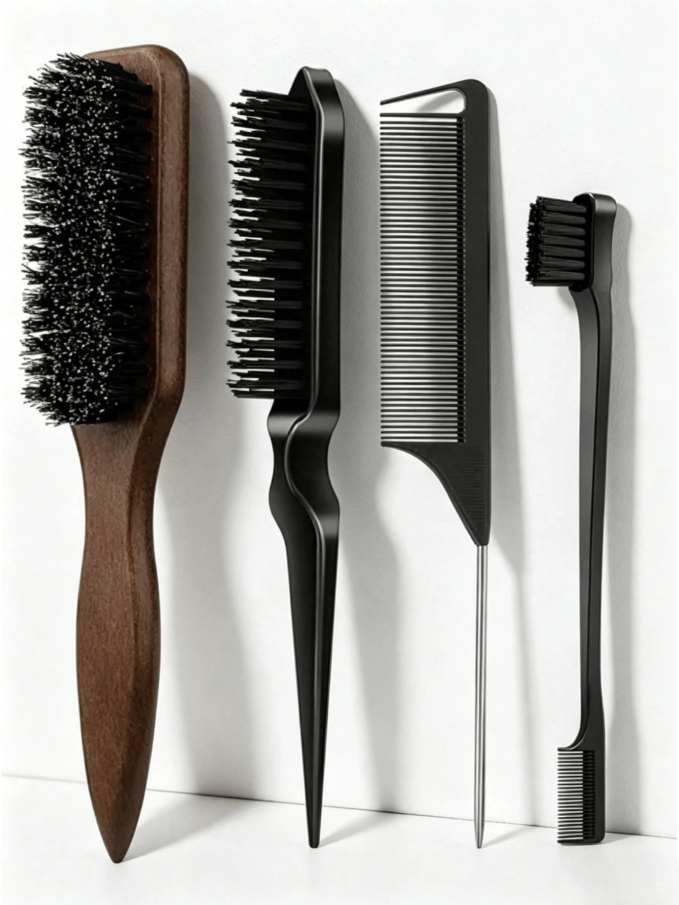 4pcs Wooden Smooth Back Comb Set, Suitable For Creating Smooth Ponytails, Updos, Smoothing Flyaways, Controlling Hairlines, Backcombing And Volumizing Hairstyles. Wide-Tooth Comb Head For Easy Sectioning And Parting.