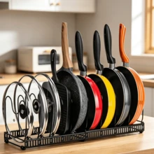 Black, Expandable Drawer Organizer For Pots And Lids With 10 Adjustable Shelves, Suitable For All Types Of Cookware, 59.7 * 17.8 * 18.5 Cm - Black - View 7