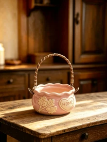 1PC Creative Personalized Succulent Small Handheld Flower Pot Ceramic Embossed Coarse Pottery Breathable Fresh Succulent Plant Gardening Potted Plant Desktop Decoration Home Decor Ornament - A - View 8