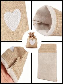 8pcs/15pcs Heart Burlap Drawstring Gift Bags, Small Linen Pouches With Heart Patch, Multi Color Reusable Fabric Treat Bags For Wedding Favor, Bridal Shower, Holiday Party Storage - Diverse - View 4