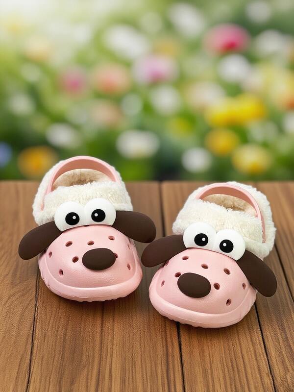 HAHABOBO New Winter Kids' Cute Dog EVA Hole Slippers, Fleece-Lined And Warm, Easy Slip-On For Boys And Girls, Perfect Holiday Gift