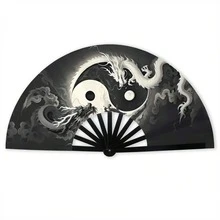 1件獨特折疊手扇，龍虎圖案設計，非常適合戶外露營。任何活動的創意時尚道具。每把扇子的顏色和圖案位置可能略有不同，隨機發貨 - 彩色 - 查看 7