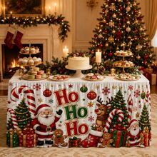 Christmas Table Skirt Polyester Tablecloth Cartoon Santa Claus Reindeer Candy Cane HO HO HO Print Gift Box And Christmas Tree Pattern Suitable For Holiday Party Family Dinner Classroom And Home Decor - A - View 7