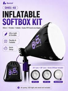 Bussi DH01-40 40cm Inflatable Parabolic Softbox Kit With FM Fresnel Lens Adapter, 26°/38° Lenses And Spherical Diffuser, 30s Quick Inflation, Compatible With ML Series LED Lights, Portable Foldable Softbox Accessory For Portrait, Live Streaming And Product Photography - View 1