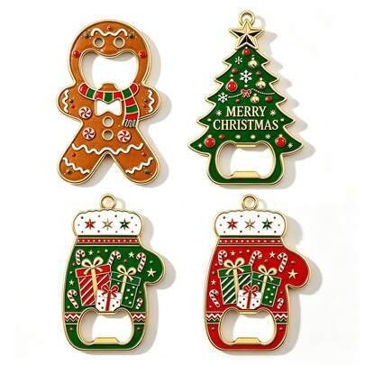 1pc Christmas Zinc Alloy Bottle Opener, Multi-Functional Fridge Magnet & Christmas Tree Ornament, Gingerbread Man Christmas Glove Shaped Beer Bottle Opener, Christmas Party Decoration Holiday Gift