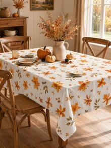1pc Autumn Leaf Tablecloth, Vintage Fall Maple Leaves Pattern Table Cover, Rustic Farmhouse Polyester Dining Table Cloth For Kitchen Home Decor Thanksgiving - D - View 6