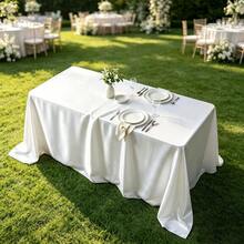 2pcs 145*260cm Decor Table Cover Rectangular Tablecloth Satin Tablecloth, Smooth Fabric Table Decor, For Wedding Table Decor, Dining Table Banquet Event Table Decor - White - View 2