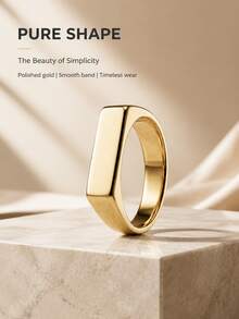 1pc Fashion Stainless Steel Rectangular Polished Women's Ring - Yellow Gold - View 6