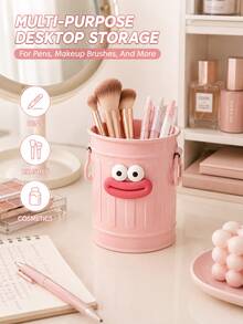 Cute Cartoon Big Mouth Pen Holder, Large Capacity Plastic Desktop Storage Cup With Handle, Multi-Function Pen Brush Makeup Brush And Office Supplies Organizer, Cute Desktop Accessory For Home Office And School - Multicolor - View 8