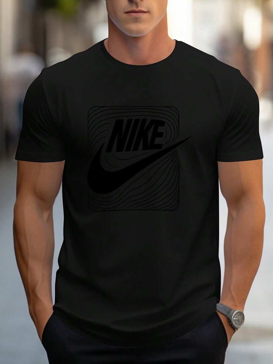 Men's Pure Cotton Crew Neck Short Sleeve T-Shirt Casual Summer Graphic Shield Print Oversized  Daily Wear Comfortable Breathable Basic Tee - 黑色 - 查看 1