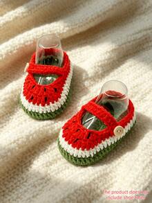 1 par de zapatos de bebé hechos a mano con patrón de sandía, estilo Mary Jane en rojo, verde y blanco - Rojo - Ver 1