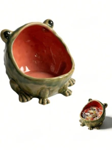 1 Cute Frog Candy Tray, Fun Big Mouth Figurine, Suitable For Key Tray Foyer Desktop, Ceramic Frog Shaped Jewelry Dish Tray, Fun Candy Dish And Cookie Jar, Suitable For Home Kitchen Office Desktop Decoration - Multicolor - View 2